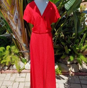 Poustovit Red Maxi Dress Gown V-neck Slit sz 12